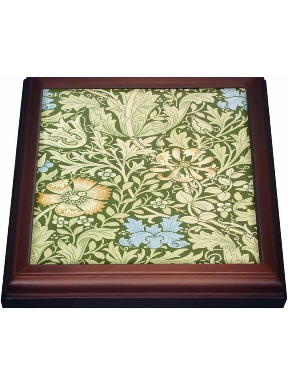 Floral Pattern Ceramic Trivet 8x8 - Arts & Crafts Green & Blue Design, Home